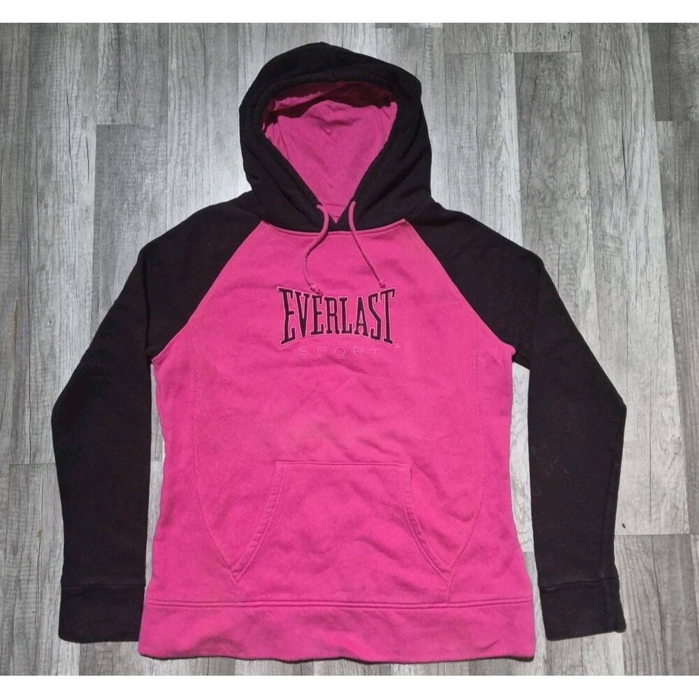 Everlast Hoodie Womens Large Pink Black Athletic Pullover Sweatshirt Long Sleeve